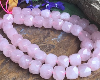 Rose Quartz faceted gemstone 2 beads natural stone cubes