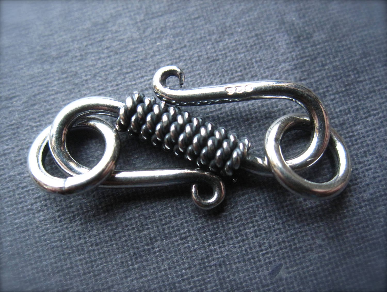 S-Hook sterling silver clasp wire wrapped - solid silver findings - with