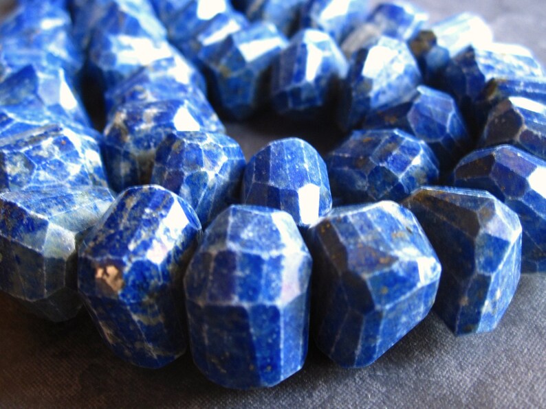 nuggets 3 34 inch strand Organic Faceted Chunky Blue Lapis Lazuli semiprecious stone beads