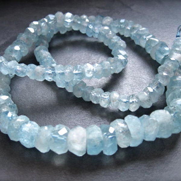 18 inch strand of faceted aquamarine stones - Graduated size - semiprecious genuine beads