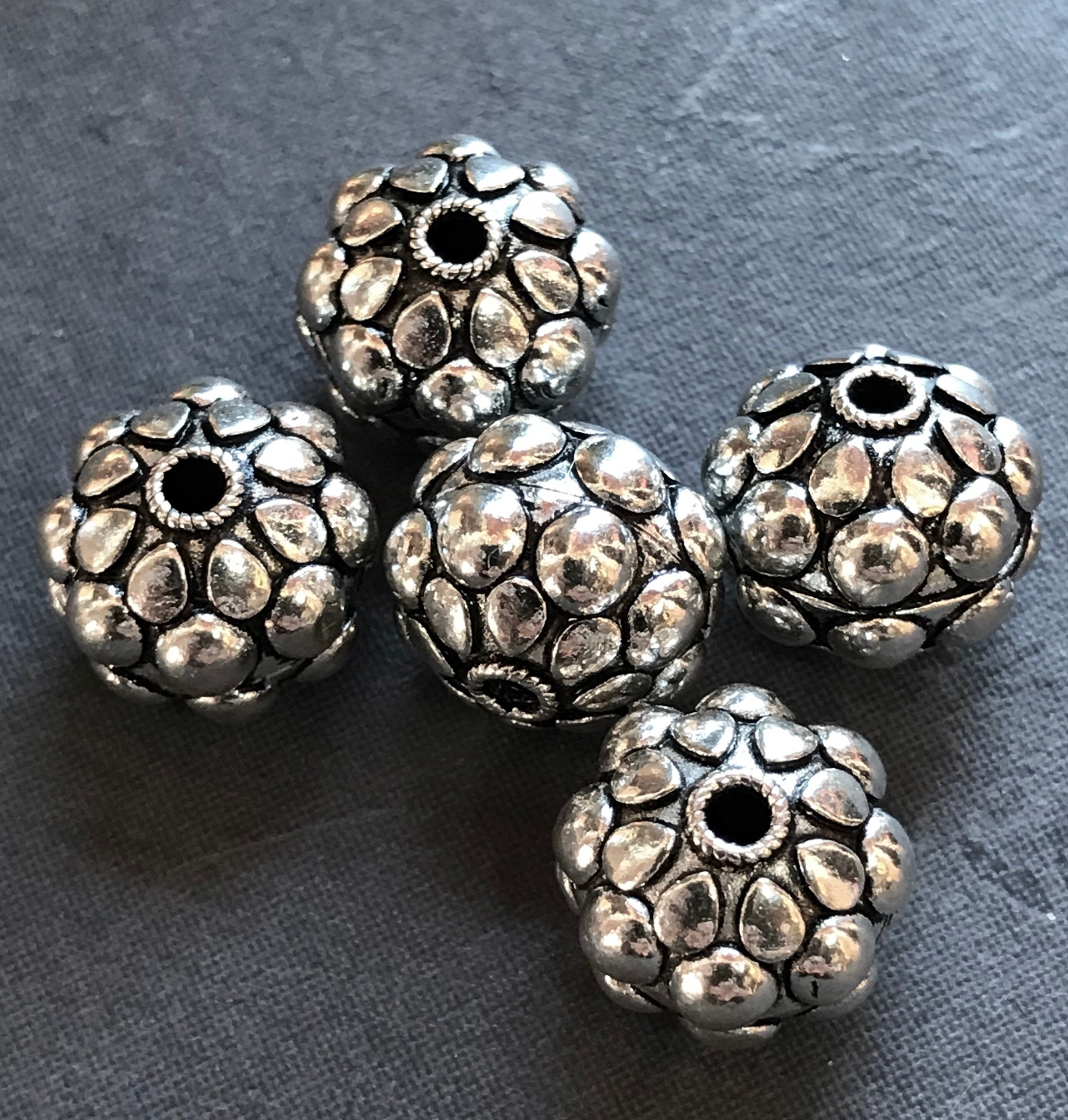 Sterling silver accent beads bumps oxidized spacers 13mm 2 beads