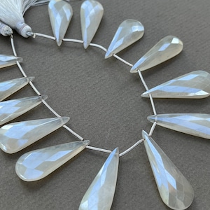Pearl Chalcedony elongated faceted gemstone beads strand