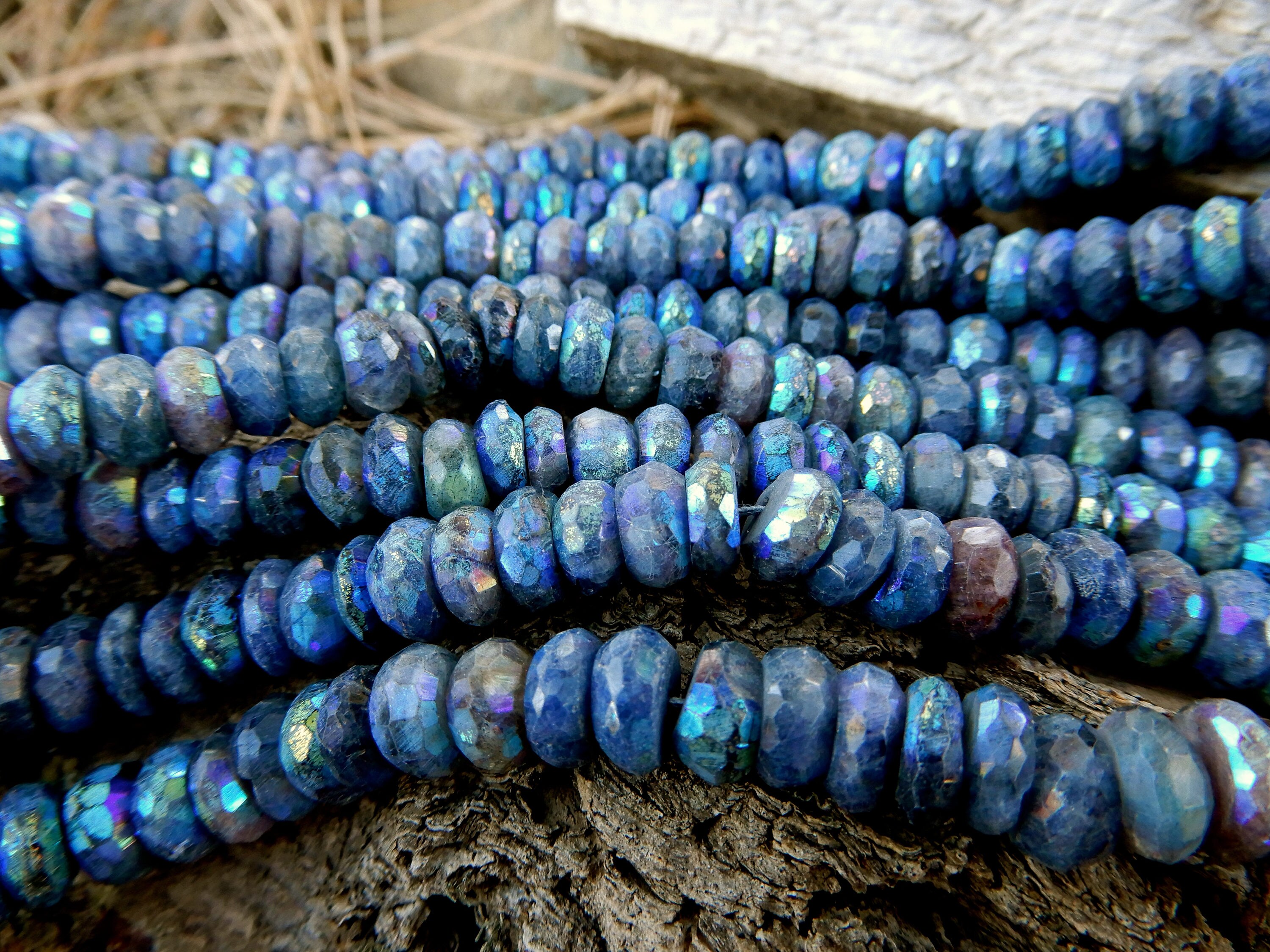 Mystic Spectrolite beads faceted rondelles 7mm X 4mm half strand