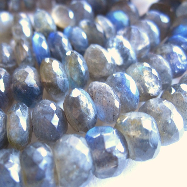 Labradorite beads Large Blue FIre faceted rondelles stone 8mm X 5mm - 8 inches