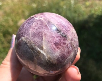 Lavender Purple Rose Quartz sphere gemstone natural 2 inch with flower agate stand