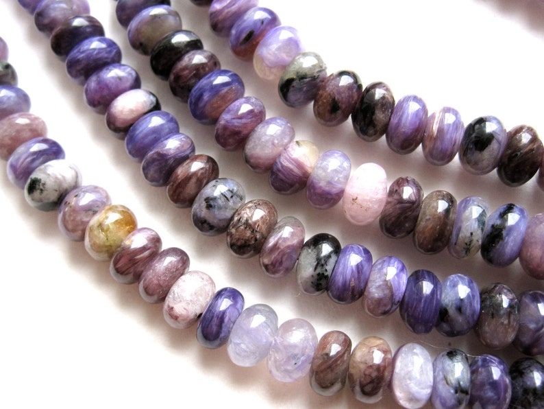 Charoite beads smooth polished rondelles 6mm X 3mm semiprecious gemstones image 2