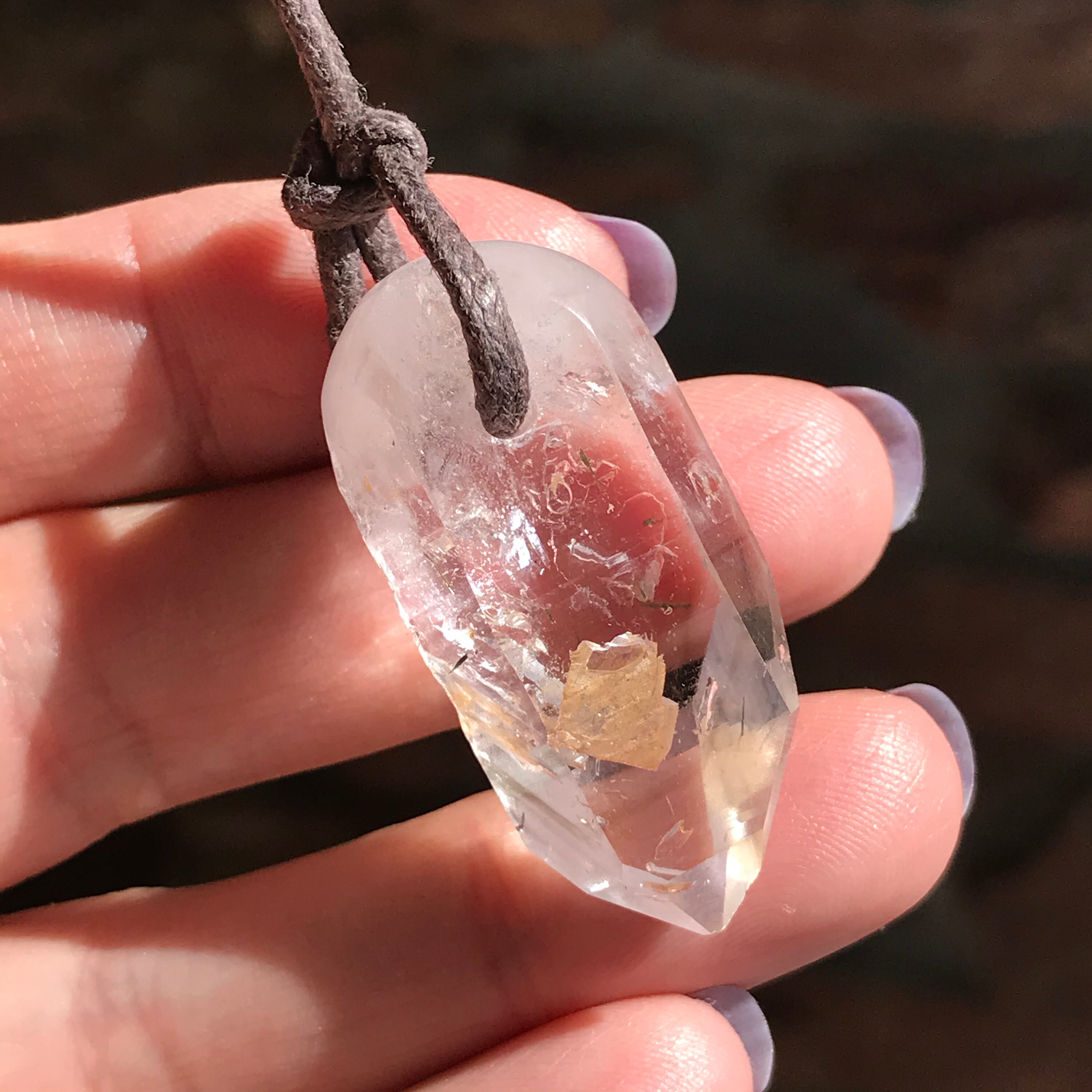 Brandberg quartz pendant drilled natural gemstone polished base large holed