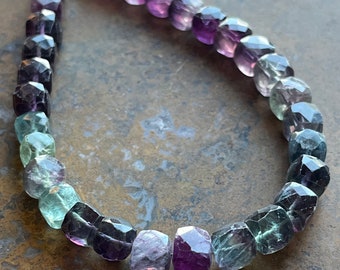Fluorite cube beads semiprecious stone faceted 7mm 7 3/4 inches