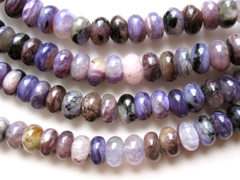 Charoite beads smooth polished rondelles 6mm X 3mm semiprecious gemstones image 1