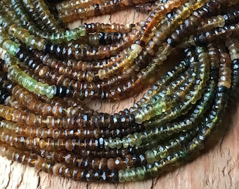 Chrome Tourmaline beads 3mm faceted rondelles shaded browns and greens