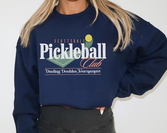Customizable Pickleball Sweatshirt | Preppy 90's Pullover | Pickleballer Gift | Dueling Doubles Tournament Sweater | Scottsdale Crewneck