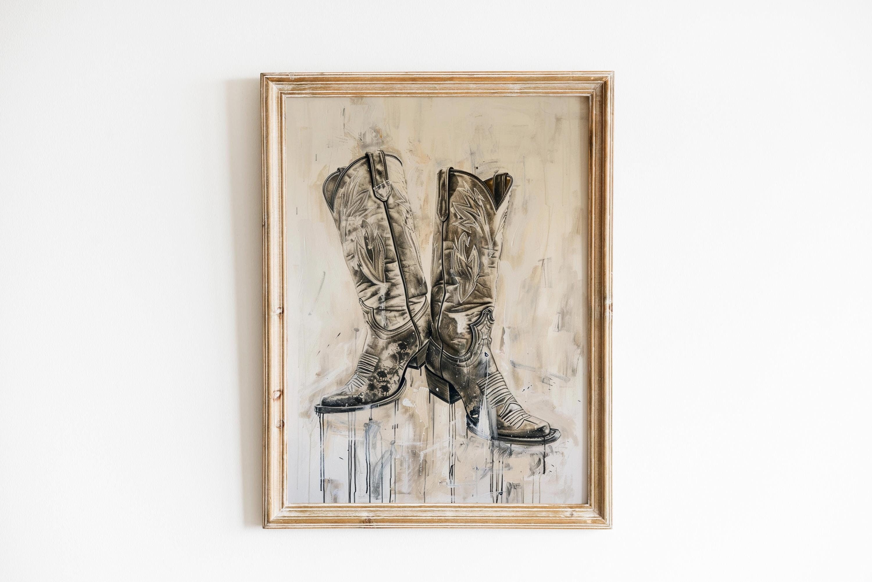 Western Cowboy Boots Giclée Print | Digital Art with Oil Painting Look | Boho Western Wall Art | Matte | No Frame