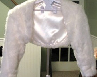 Bridal Bolero,White Faux Fur Wedding Jacket Long Sleeves, Fur Shrugs