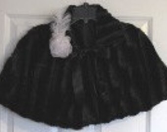 Black Mink Faux Fur Capelet,Fur Bridal Cape,Cloak,Fur Shrug,Fur Stole Fur Shawl,Winter Bridal Bridesmaid,Formal