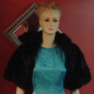 Black faux fur wedding bolero Bridal Shrug fully lined 3/4 sleeves Black fur jacket