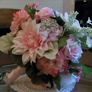 Ramo de novia rosa rubor, flores de seda, ramo de boda, ramo de dama de honor, ramo de boda, diseños de ramo de seda para siempre