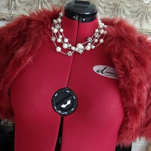Burgundy faux fur bolero,bridal shrug,fur wedding jacket Short Sleeves,faux fur shrug,