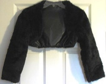 Black Faux Fur Jacket, Mother of bride long sleeve fur wedding jacket, Plus size Bridal  Shrug