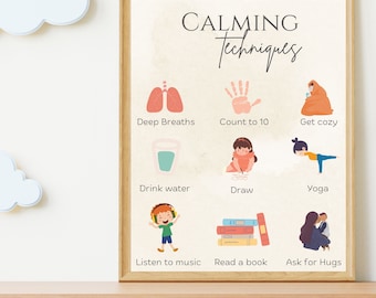 Calming Techniques Print, Mindfulness Poster, Homeschool Prints, Toddler Playroom Decor, Calm Down Corner, Digital Download