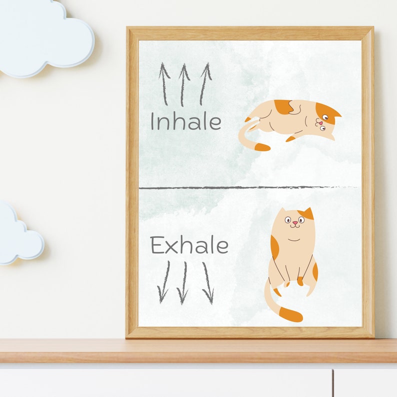 Inale Cat Inhale Exhale Poster, Breathing Poster, Calming Corner, Homeschool ...