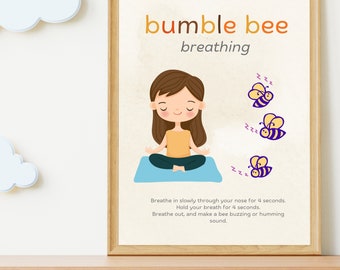 Bumble Bee Breathing Poster, Breathing Poster, Calming Corner, Homeschool prints, Toddler playroom decor, Digital Download