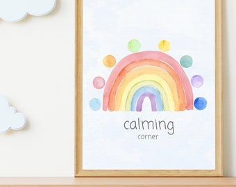 Regenbogen-Klassenzimmer-Wanddekoration, beruhigendes Eckposter, Bewältigungsfähigkeiten, Therapiebüro-Dekor, psychische Gesundheit, Beruhigungsecke, digitaler Download