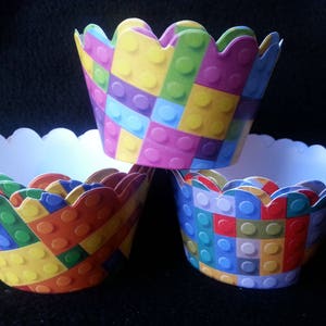 Multi Colored Plastic Building Block Cupcake Wrappers (12)