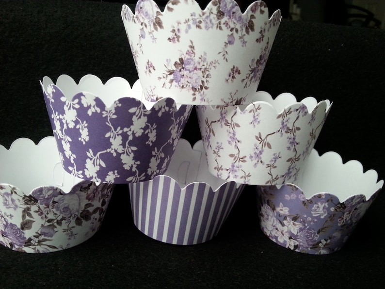 Custom Purple Roses Cupcake Wrappers Choose From 12 Patterns Etsy