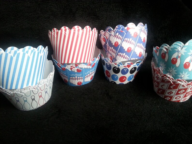 Custom Retro Bowling Cupcake Wrappers 12