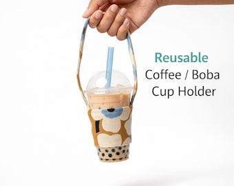Handmade Bubble Tea Holder Fabric Cup Carrier | Reusable Coffee Cup Holder | Eco Drink Carrier | Boba Lover Gift