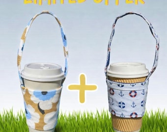 Fabric Coffee Cup Holder Set: Floral & Marine Patterns