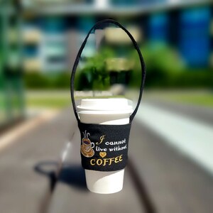 Regalo para amantes del café bordado: "No puedo vivir sin CAFÉ" para amantes del café, portavasos portátil de tela, regalo para amigos, maestros,