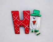 Snowman Pin - HO HO pin -  green hat frosty winter fun gift brooch holiday snow