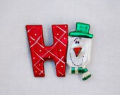 Snowman Pin - HO HO pin -  green hat frosty winter fun gift brooch holiday snow