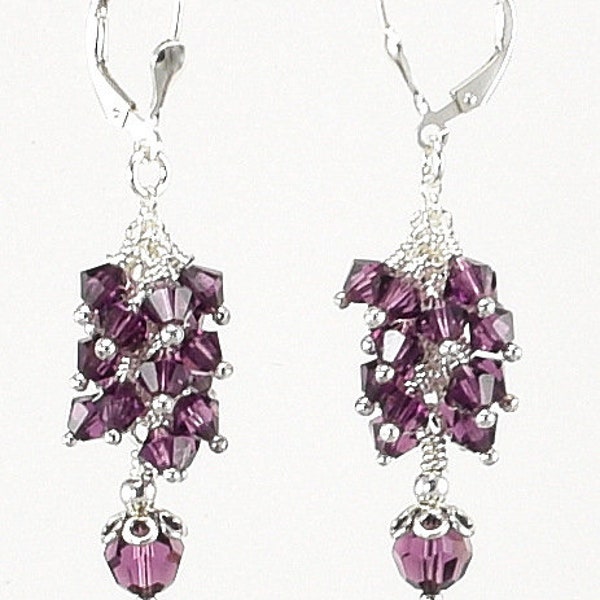 Swarovski Earrings - Swarovski Amethyst Sterling Silver Dangle Earrings - KTBL