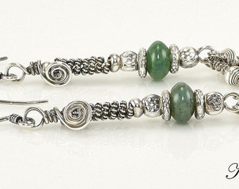 Rustic Earrings -Sterling Silver  Karen Hill Tribe Jade Earrings - KTBL