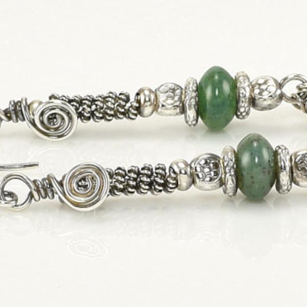 Rustic Earrings -Sterling Silver  Karen Hill Tribe Jade Earrings - KTBL