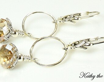 Swarovski Earrings -Golden Shadow Swarovski Crystal Sterling Silver Dangle Earrings - KTBL