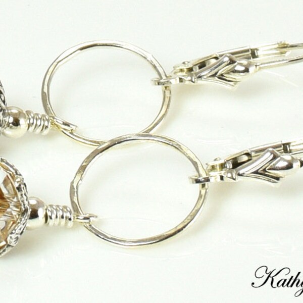 Swarovski Earrings -Golden Shadow Swarovski Crystal Sterling Silver Dangle Earrings - KTBL