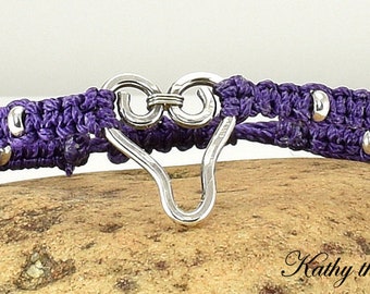 Macrame Bracelet - Purple with Sterling Silver Heart Beads Macrame Bracelet - KTBL