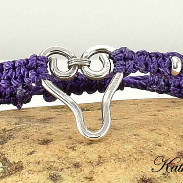 Macrame Bracelet - Purple with Sterling Silver Heart Beads Macrame Bracelet - KTBL