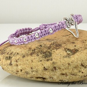 Macrame Bracelet Lavendar with Sterling Silver Heart Beads Macrame Bracelet KTBL image 3