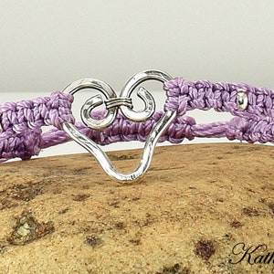 Macrame Bracelet Lavendar with Sterling Silver Heart Beads Macrame Bracelet KTBL image 1