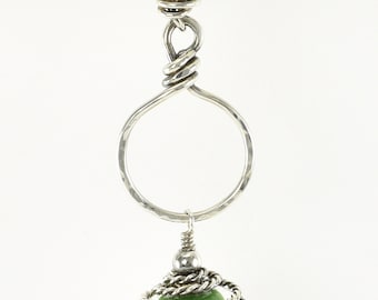 Lampwork Pendant - Christmas Green Boro Sterling Silver Wire Wrapped Necklace - KTBL