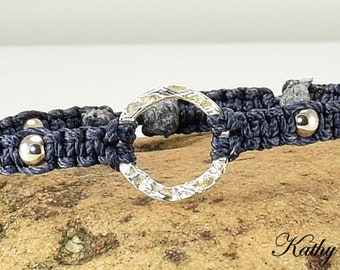 Karma Bracelet - Navy Blue Sterling Silver Macrame Karma Circle Bead Bracelet - KTBL