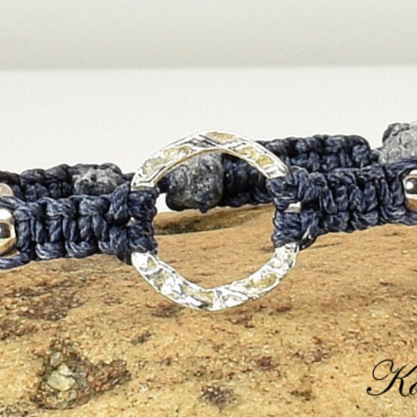 Karma Bracelet - Navy Blue Sterling Silver Macrame Karma Circle Bead Bracelet - KTBL