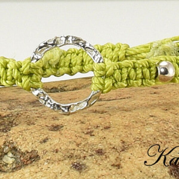 Karma Bracelet - Chartreuse  Sterling Silver Macrame Karma Circle Bead Bracelet - KTBL