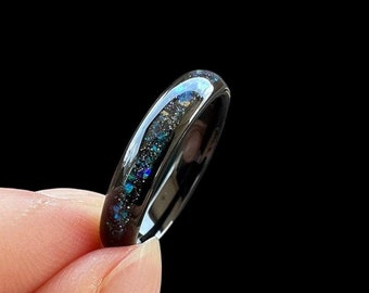 Nebula Sandstone Black Tungsten Ring | Galaxy Opal Wedding Band | Engagement Band | Gift For Her | Gift For Friend | Wedding Gifts | 4mm