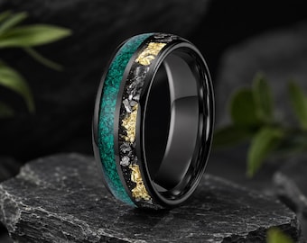 Meteorit Wolfram Ring | Einzigartiges Doppelrillenband | Bequemer Sitzring für Ihn / Sie