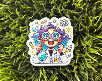 Female Scientist, STEM, Science, Mad Scientist, Funny Sticker